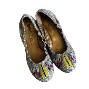 Cynthia Vincent Leather Snake Print Aztec Embroidered Ballerina Flats Size 7.5